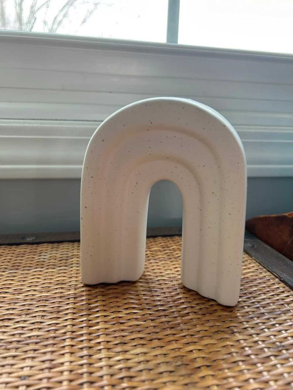 White Rainbow Arch Ceramic Flower Bud Vase | Rainbow Vase | Speckled Vase